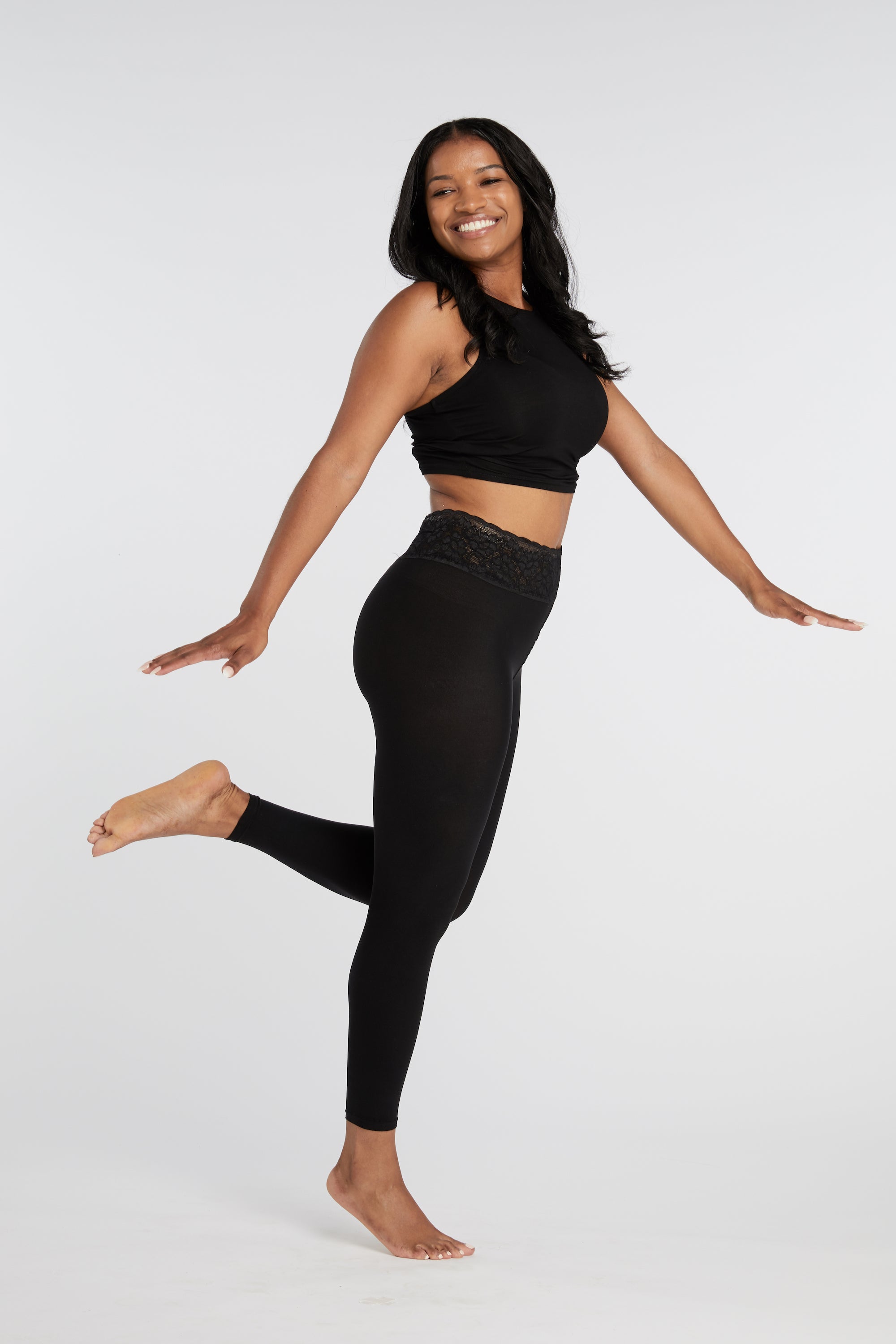 Footless Tights in Black Opaque | Comfortable Luxe Waistband